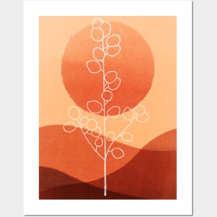 Neutral Boho Art Print, with orange sunset Posters and Art